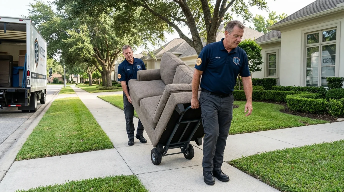 Local residential moving crew loading furniture in Alvord, TX