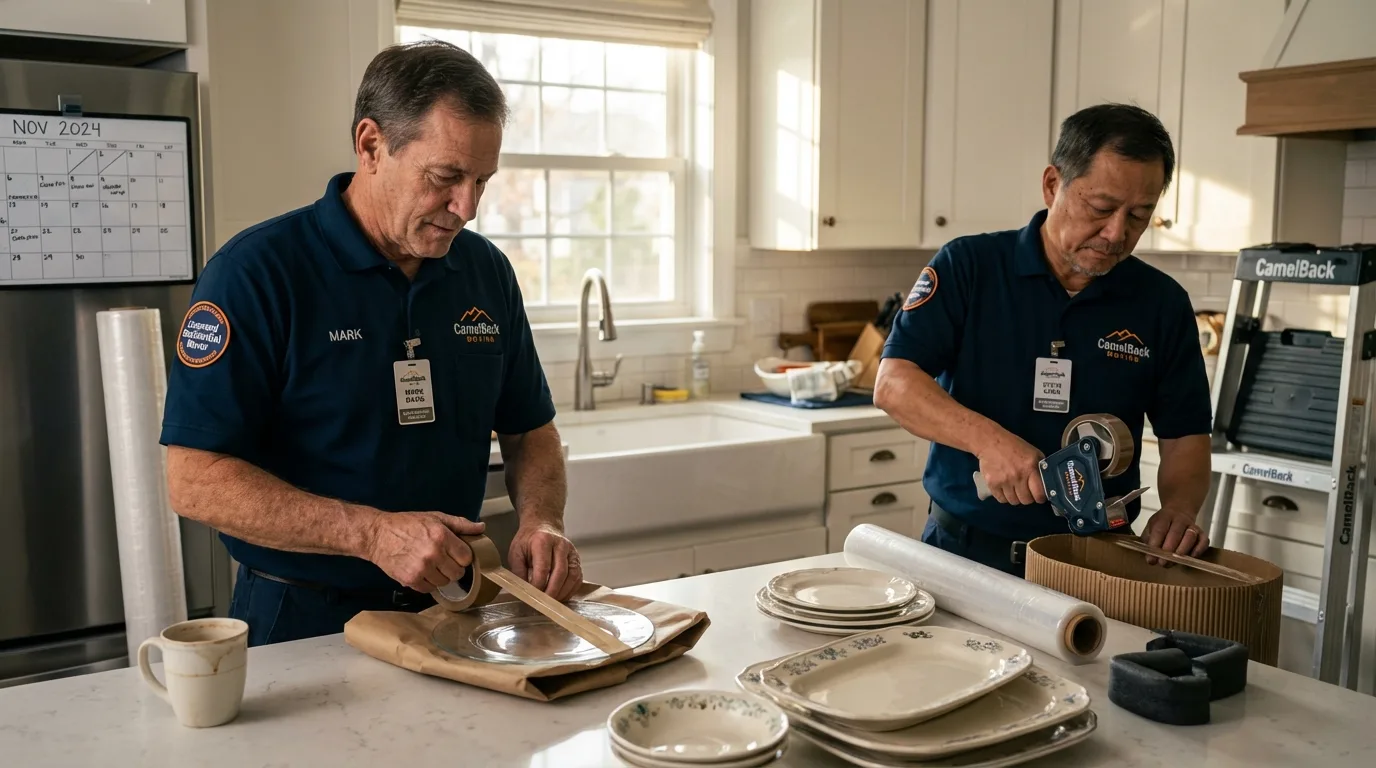 Professional crew packing kitchen dishware in Alvord, TX
